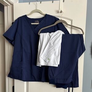 Navy Blue Sanibel Scrub Set with White Long Sleeve Shirt